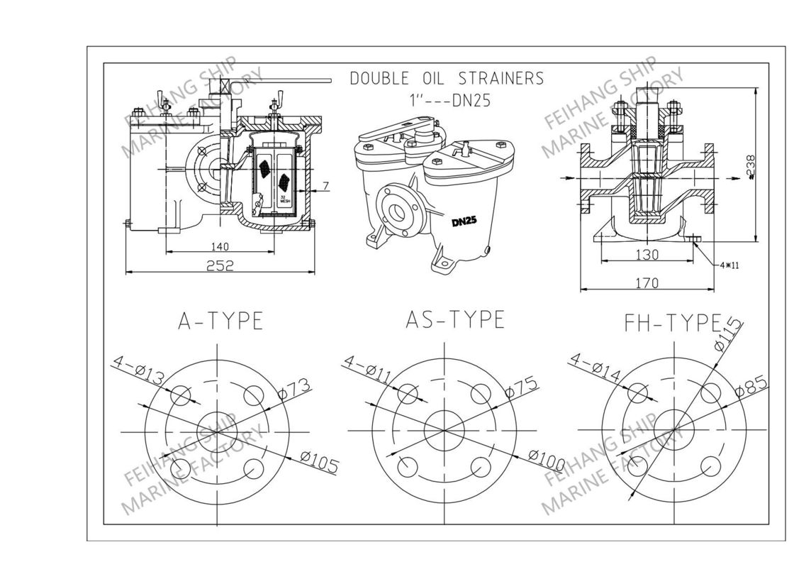Cina AS25 Cb/T425 Filtro olio duplex Fornitore - FeiHang Marine