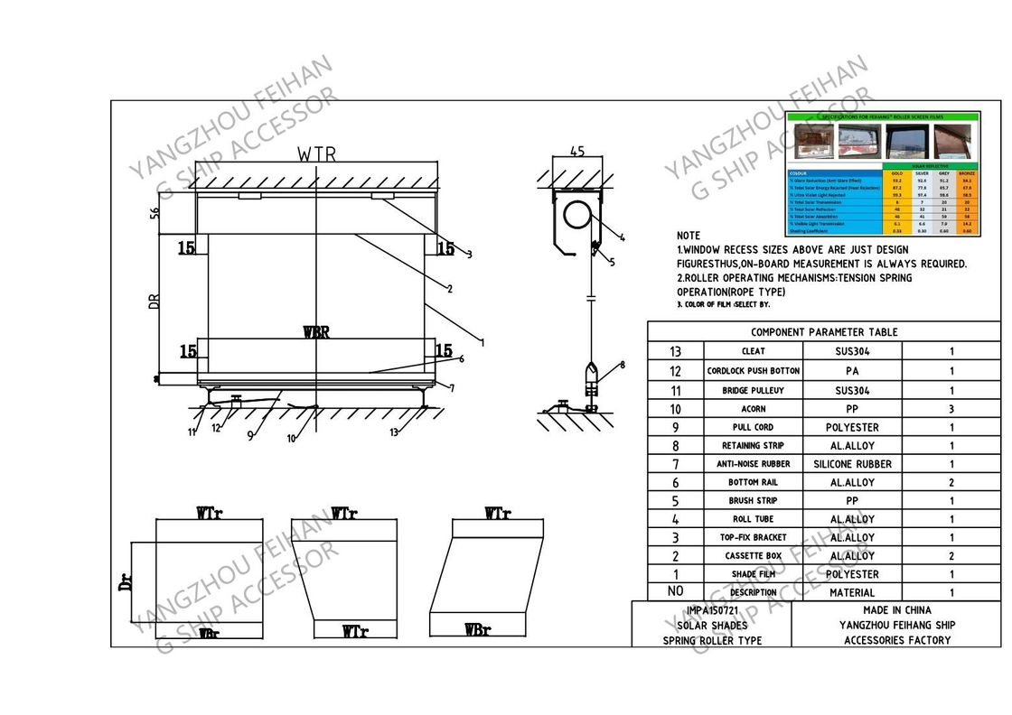 SCHEDALE SOLARE MARINO E SCRINA SOLARE ANTI-GLARIO TASCHIA-ROLLER-YANGZHOU FEIHANG Fabbrica di accessori per navi