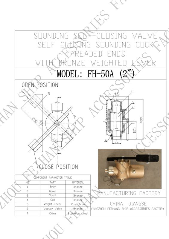 Parametro tecnico per FH50 CB/T3778-1999 Valvola a chiusura automatica in bronzo