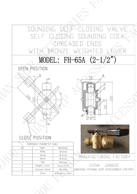 Parametro tecnico per FH65 CB/T3778-1999 Valvola a chiusura automatica in bronzo
