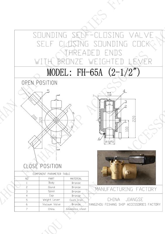 Valvola di profondità di chiusura automatica in bronzo Fh-65a Cb/T3778-99 Sounder con fine del filo interno Bsp e canna rotante a 360°.